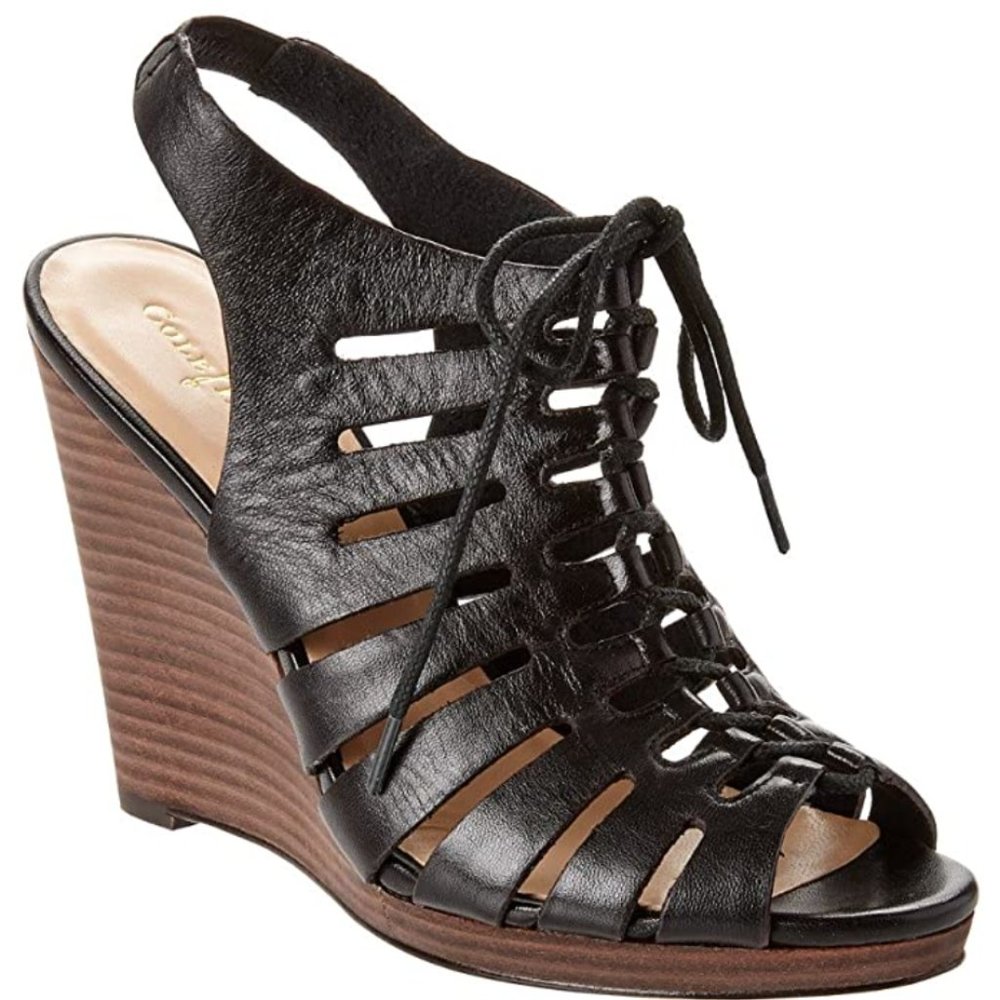 Cole Haan sky lace up wedges black